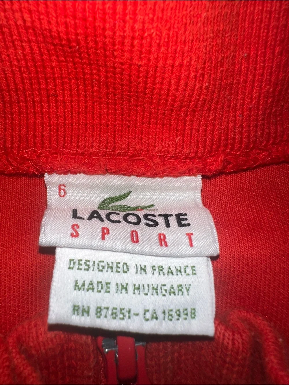 Lacoste Red Men’s Bomber-Style Track Jacket with White & Black Trim